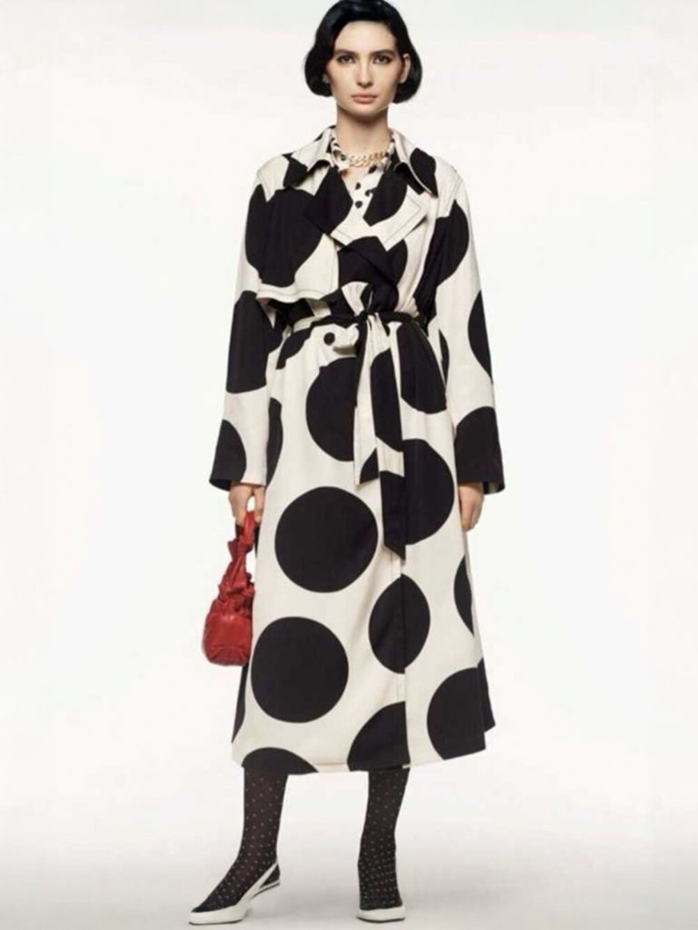 ULLA POPKEN Trench Coat with Bold Polka Dots - Size 20/22
